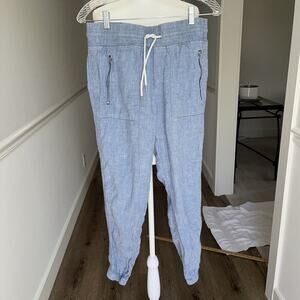 Athleta Cabo Linen Jogger Sz 4 Light Blue Chambray Pants Casual Zip Pockets